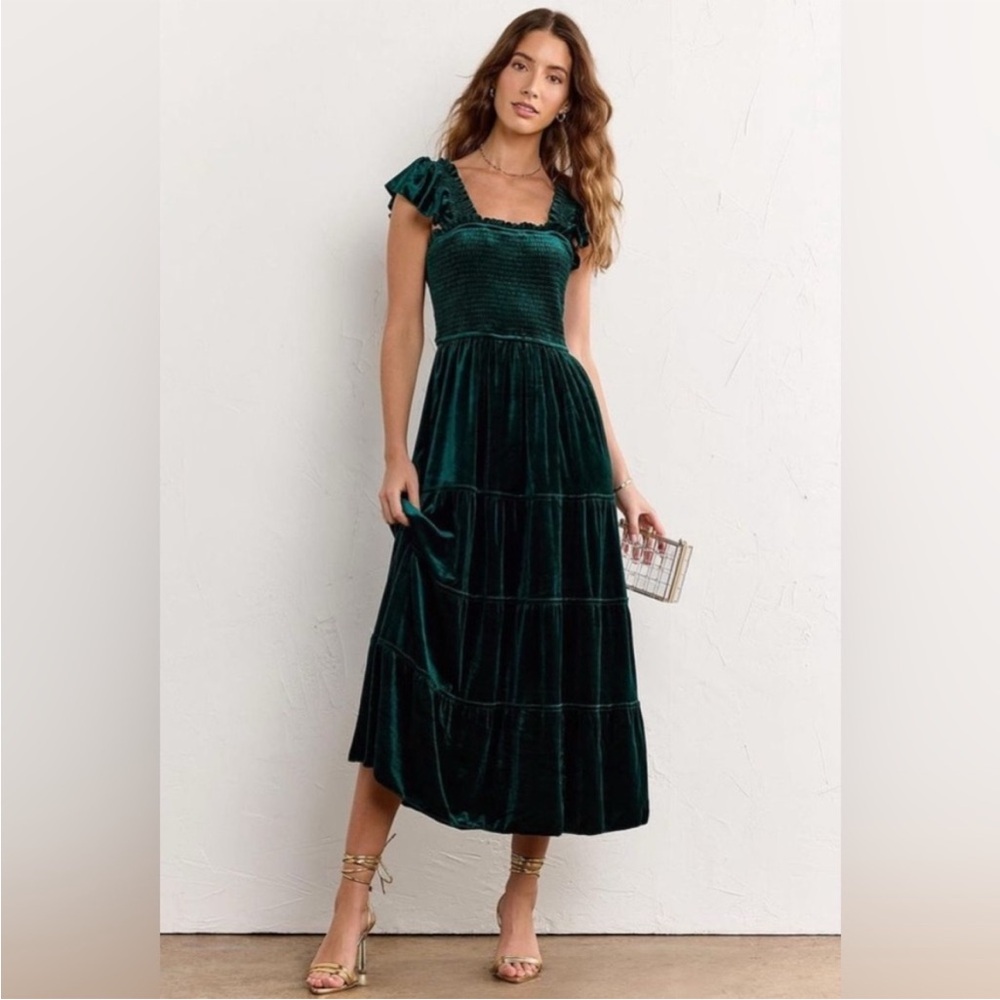 Hill House Green Velvet Ellie Nap Midi Dress